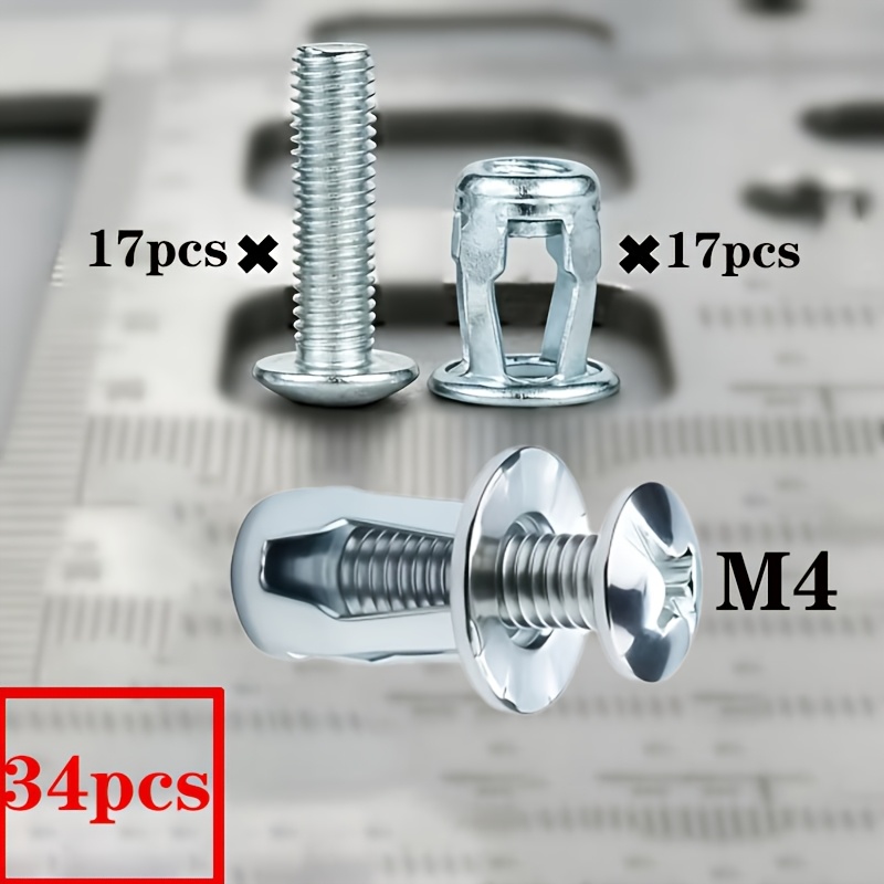 TEMU 34pcs M4 Heavy-duty Iron Hollow Sheet Metal Fastener (including 17pcs Bolts + 17pcs Nuts), Specifically Designed To Work With Petal Screw