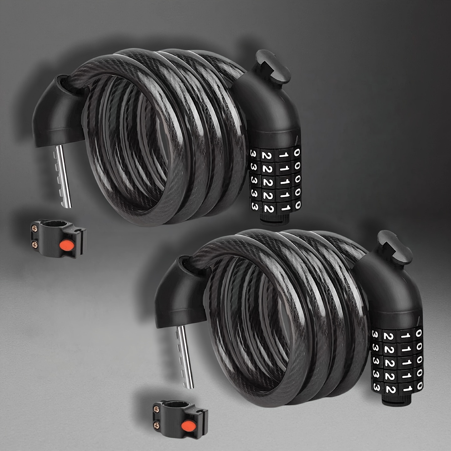 TEMU Lot de 2 cadenas à combinaison robustes à 5 chiffres (avec support de cadenas) | Câble antivol portable en acier | Avec housse en PVC | Longueur