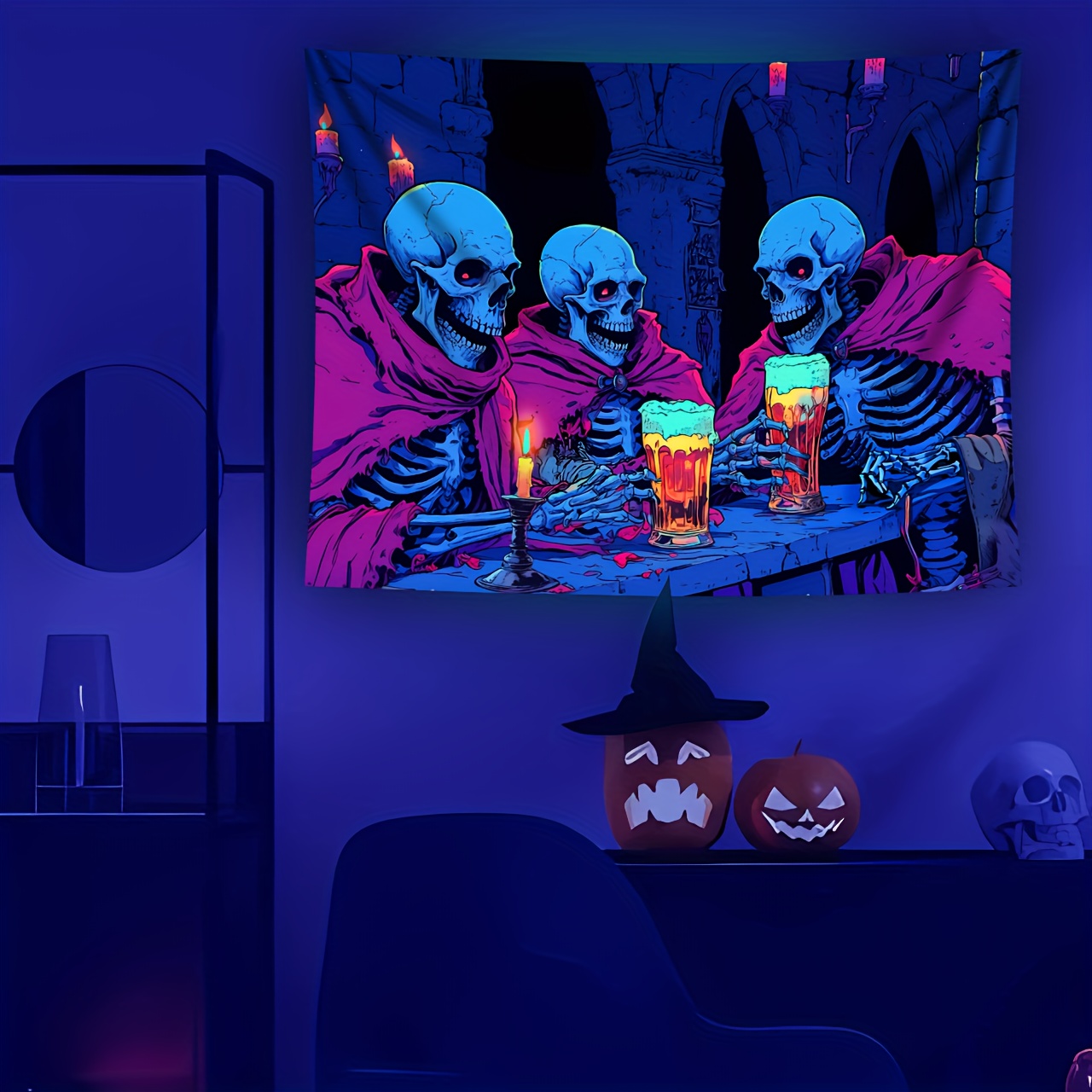 Tenture murale fluorescente tête de mort pour décor uv_voghion.com