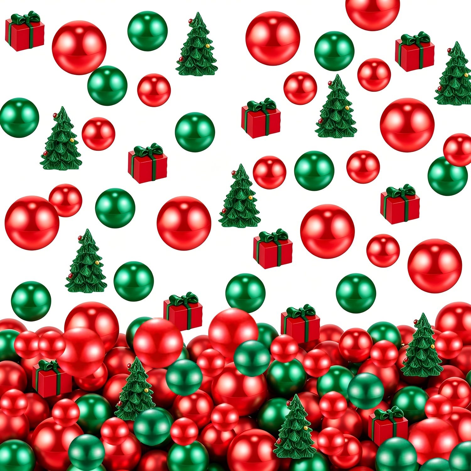 TEMU 112pcs Pack Christmas Vase Fillers With Artificial Pearls & Tree Decorations Suitable For Home, Holiday Centerpieces, Gift Box Fillings, Plastic