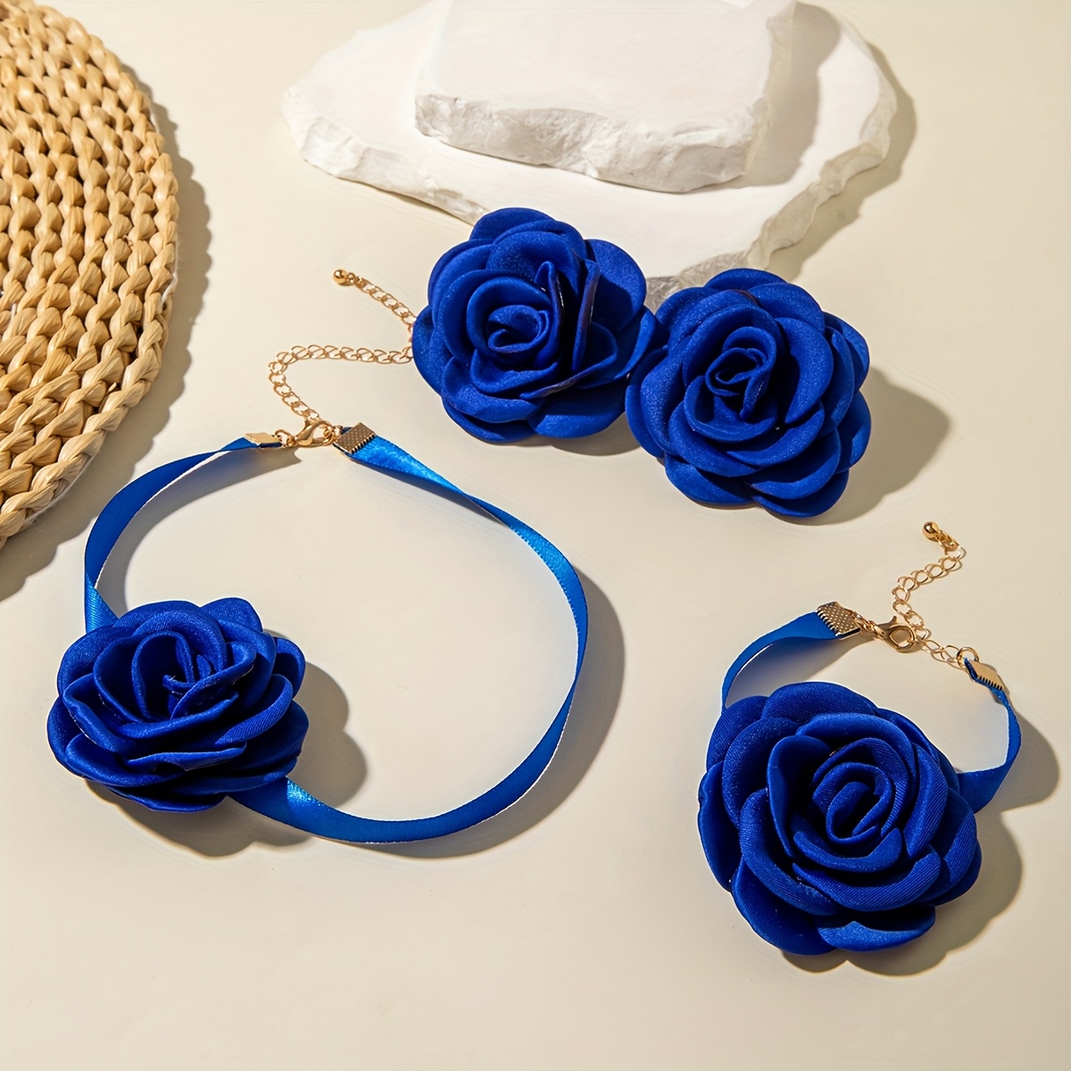 TEMU Ensemble de bijoux élégant français en velours coréen avec collier, pendentif à bord , idéal pour les fêtes, les banquets et pour
