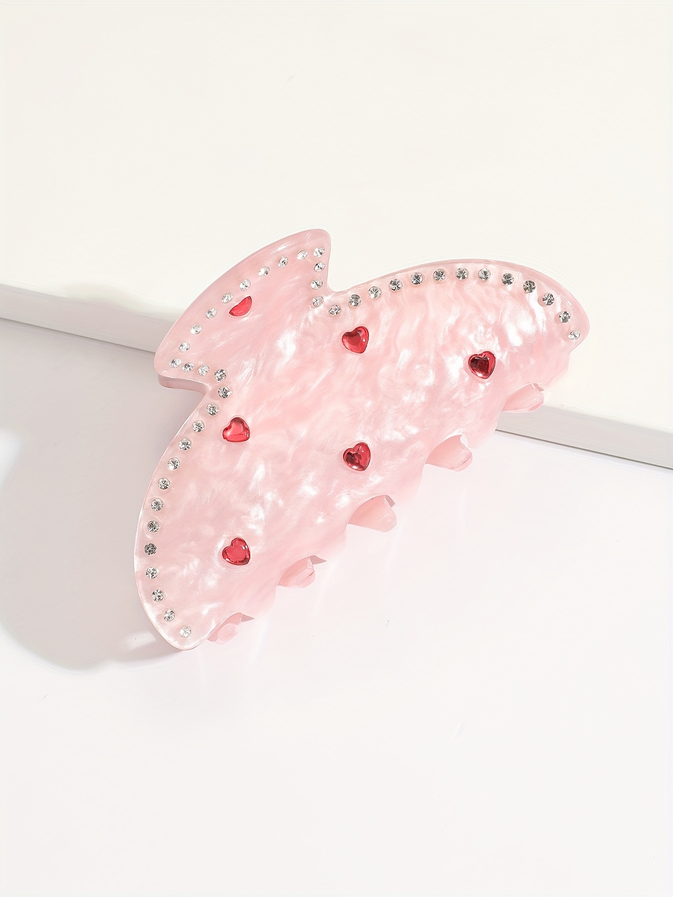 Elegant Cute Acrylic Hair Claw With Rhinestone Hearts - Medium Size ...