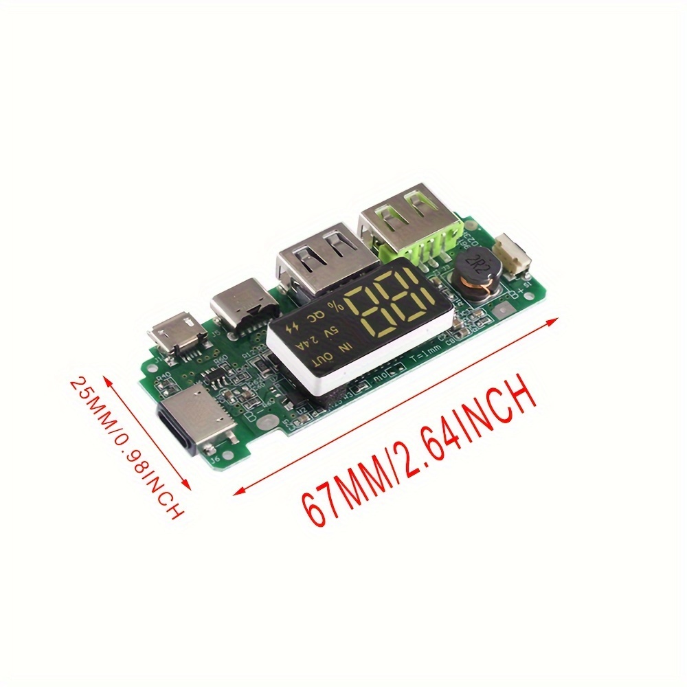 1pc/4pcs, placa de carga 18650 con usb 5v 2.4a de energía móvil, placa cargadora de batería de litio 18650, con protección contra sobrecarga, sobredescarga y cortocircuito, placa de energía usb diy, 3 puertos de carga detalles 8