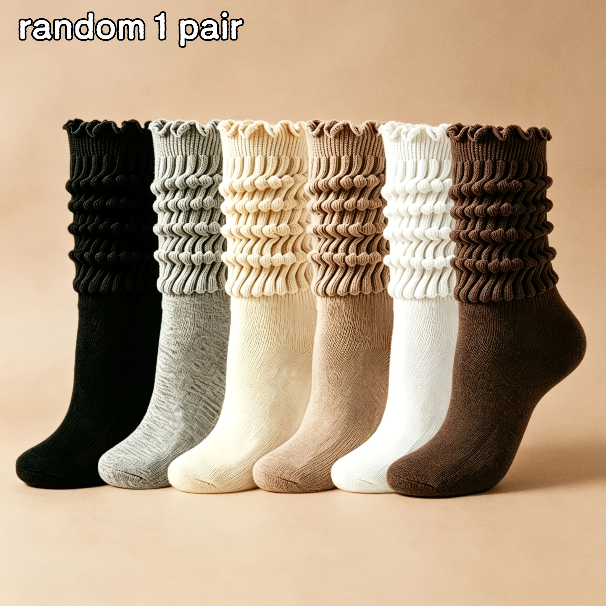 TEMU 6 Pairs/random 1 Pair Women Cozy Slouch Socks Cute Frilly Crew Socks Soft Stretchy Thermal Socks Casual Dress Socks Aesthetic Fall Winter Socks