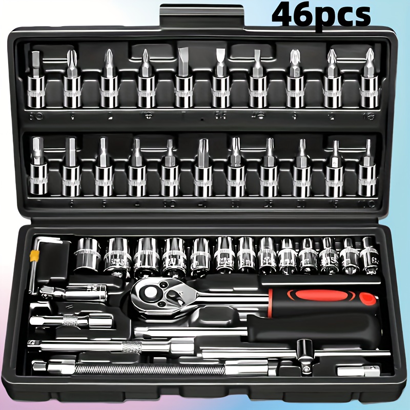 

A Set Of 46 Chromium-vanadium Steel Mechanic Tools, Featuring A Multifunctional Heat-treated Wrench Kit, High Torque, And Portable Tools For Car, Bicycle, And Motorcycle Repairs.