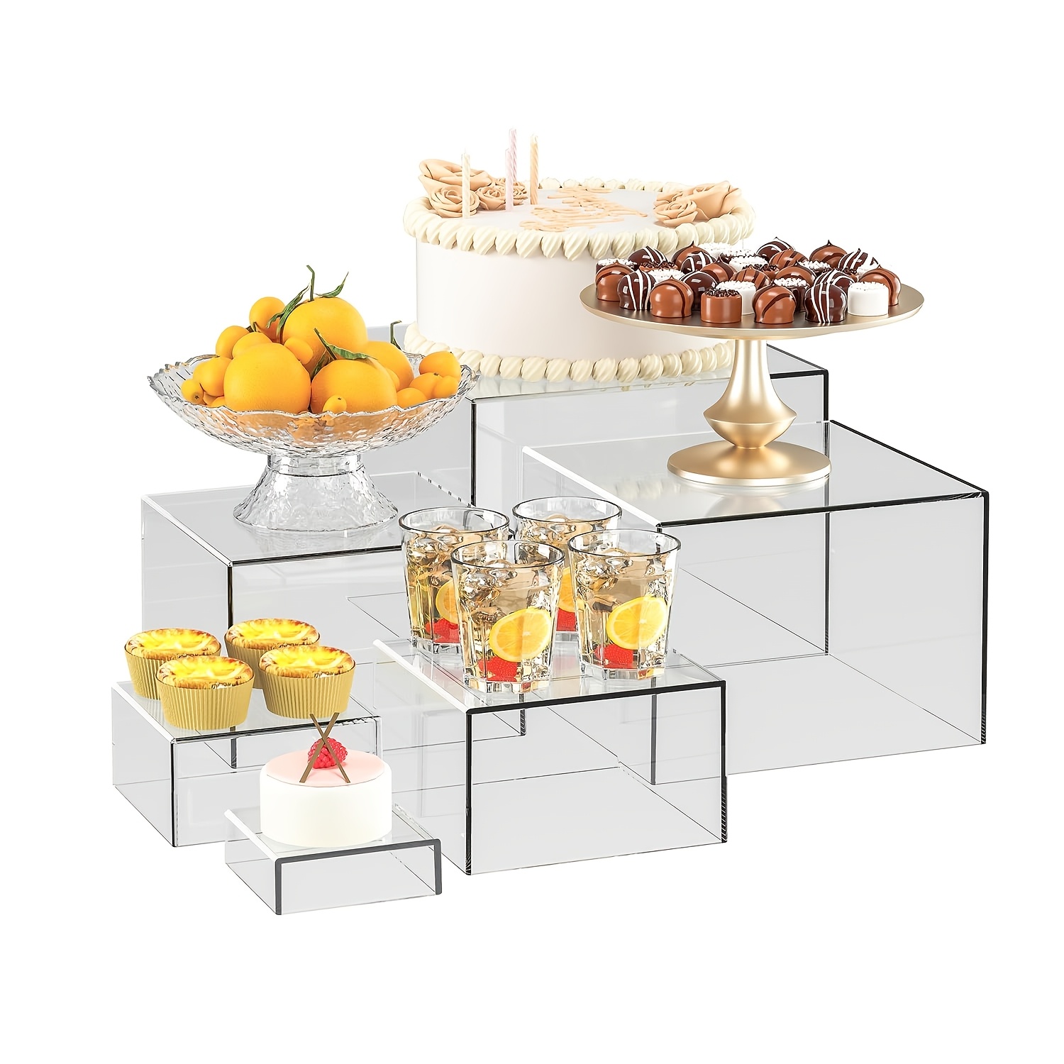 TEMU 6pcs Clear Acrylic Boxes For Display As Buffet Risers And Stands, Food Risers For Party, Table, Stands, Including 8", 7", 6", 5", 4", 3" (small,