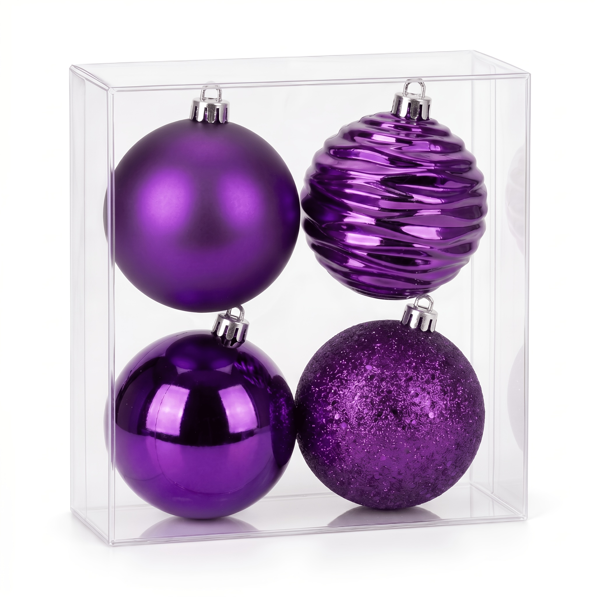 TEMU 4pcs Shatterproof Transparent Plastic Purple Christmas Ball Decoration Ornament, 8cm/3.15inch Christmas Tree Hanging Ornament Christmas Ball Set