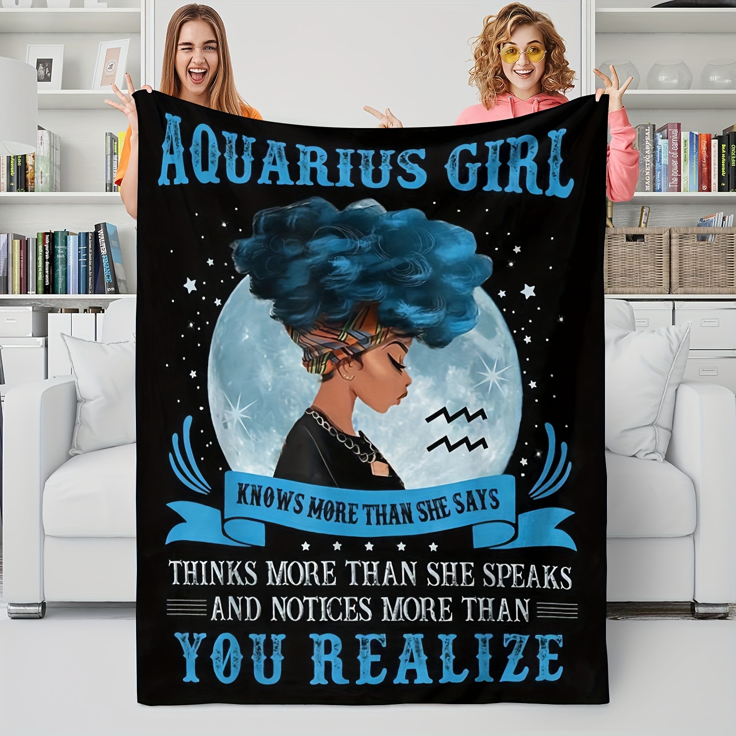 

Aquarius Girl Cozy Flannel Throw Blanket - Soft, Warm & Versatile For Couch, Bed, Office, And Travel - Inspirational Character Design - Perfect Gift