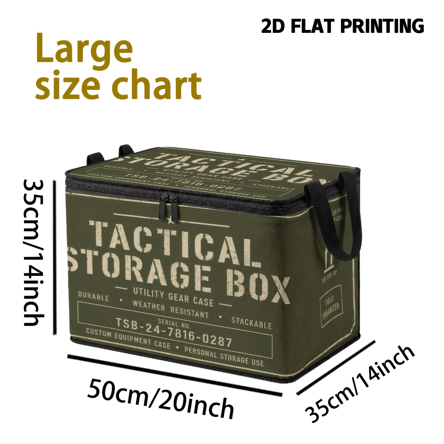 TEMU 1pc Green Tactical Text Pattern Non-woven Fabric Storage Box With Reinforced Black Handles, Foldable Storage Container, Large Capacity Organizer