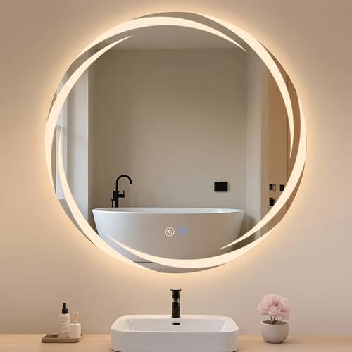 item picture 60cm diameter wall mounted smart bathroom mirror led adjustable defogging cool and warm light changing bathroom mirror wall mounted makeup mirror bathroom makeup mirror hotel bathroom decorative mirror