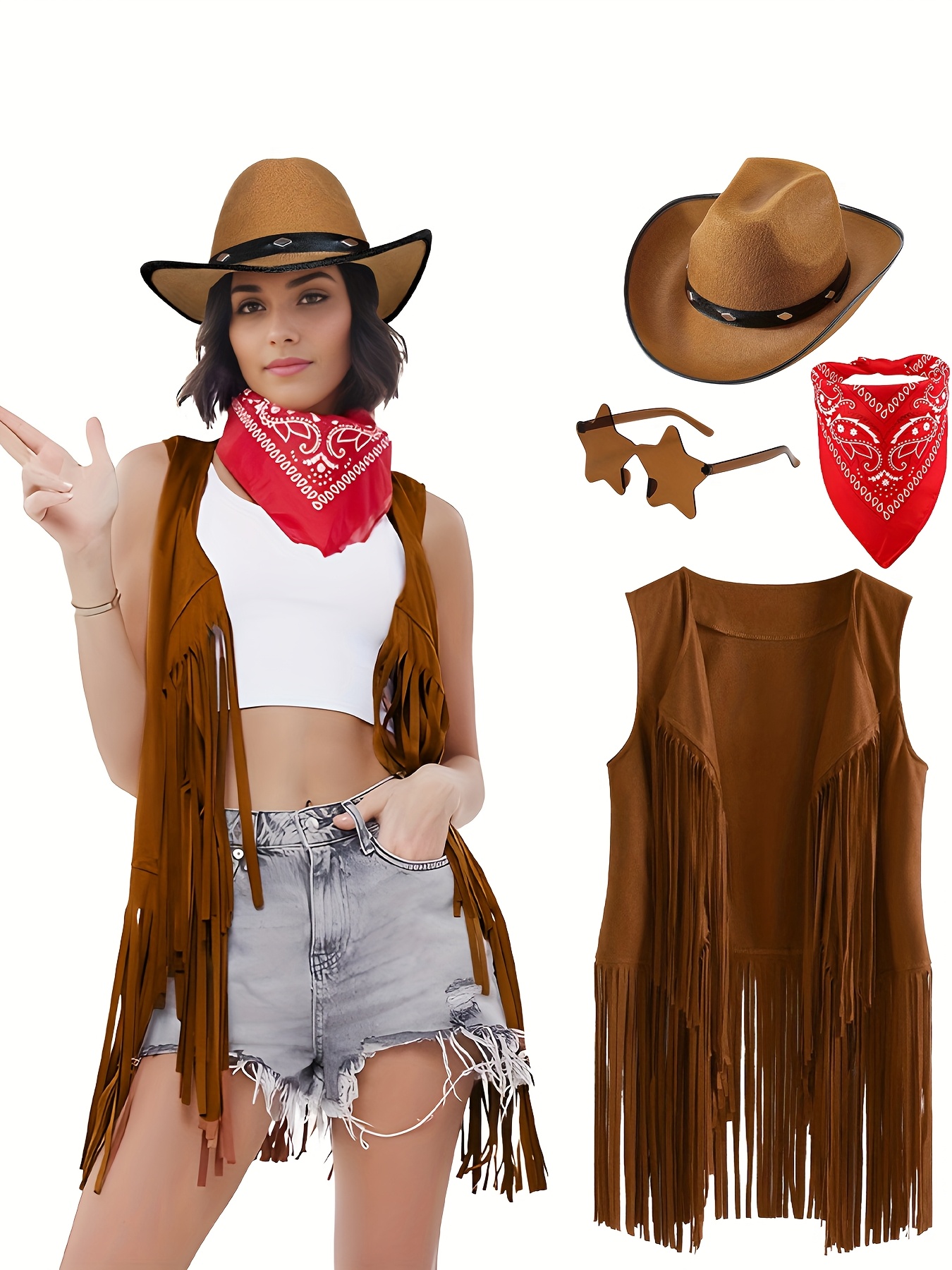 disfraz mujer hippie años 60 70 chaleco carnaval Temu Mexico