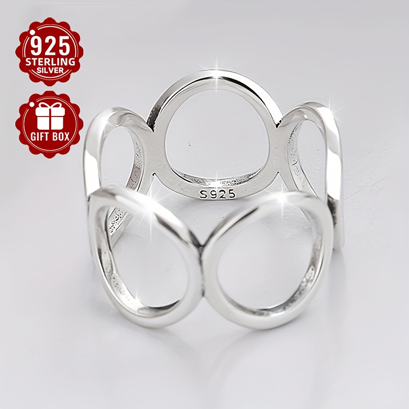 

1pc Bague Manchette En Argent Sterling 925 Plaqué Or 18k Design de Cercle Creux Convient Aux Hommes Et Aux Femmes Bague Réglable de Haute Qualité