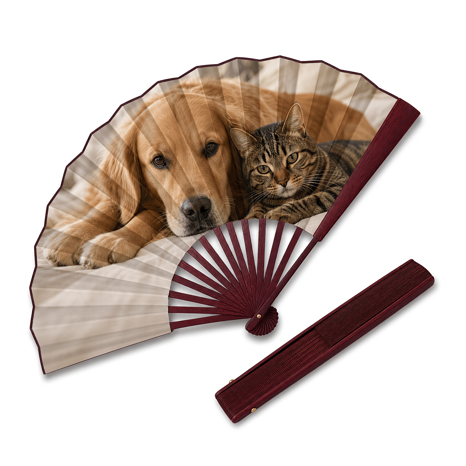 TEMU Éventail à Main Pliant Personnalisé avec Photo de Compagnie, Éventail à Main Personnalisé avec Image de Chien ou de Chat et Cadre en , Éventail