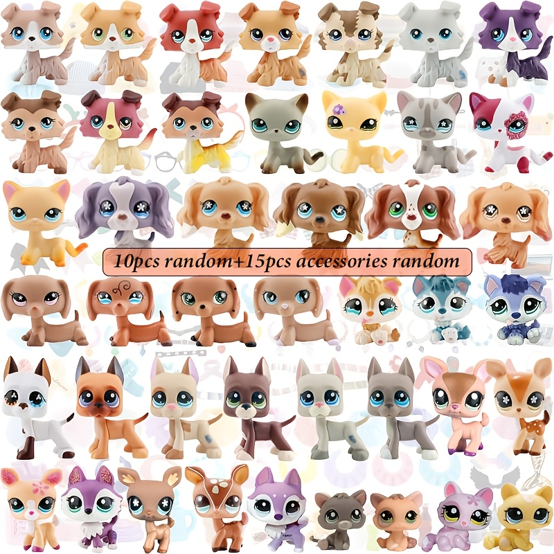 TEMU 10pcs Mni Pet Shop Figure Doll Figurines And 15pcs Additions For Lps, Collie Short Hair Cat, , Spaniel Dog And More | Collectible Imagination,