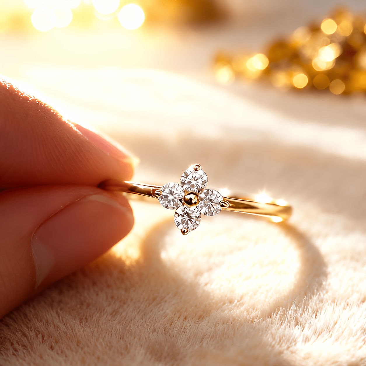 TEMU 18k Golden Plated Women's Ring, Exquisite Easy Clover Ring, Fade-proof Hypoallergenic Minimalist Stackable Thin Band, Suitable For Daily Wear