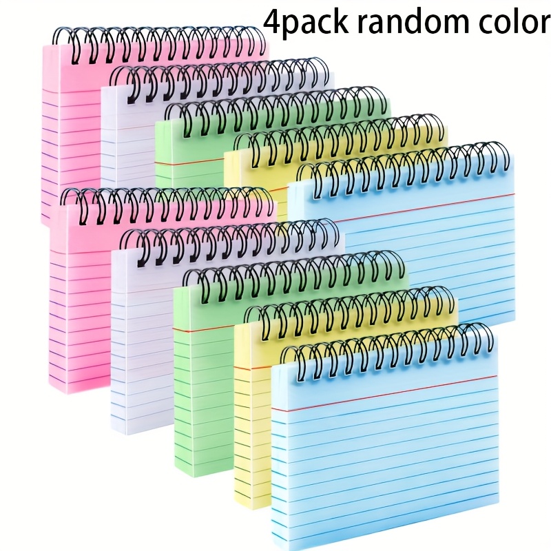 TEMU 4-pack Spiral-bound Grid Index Cards, Colored, 50 Sheets Per Color, Pvc Cover, Metal Spiral Binding, 7.49 X 12.5cm