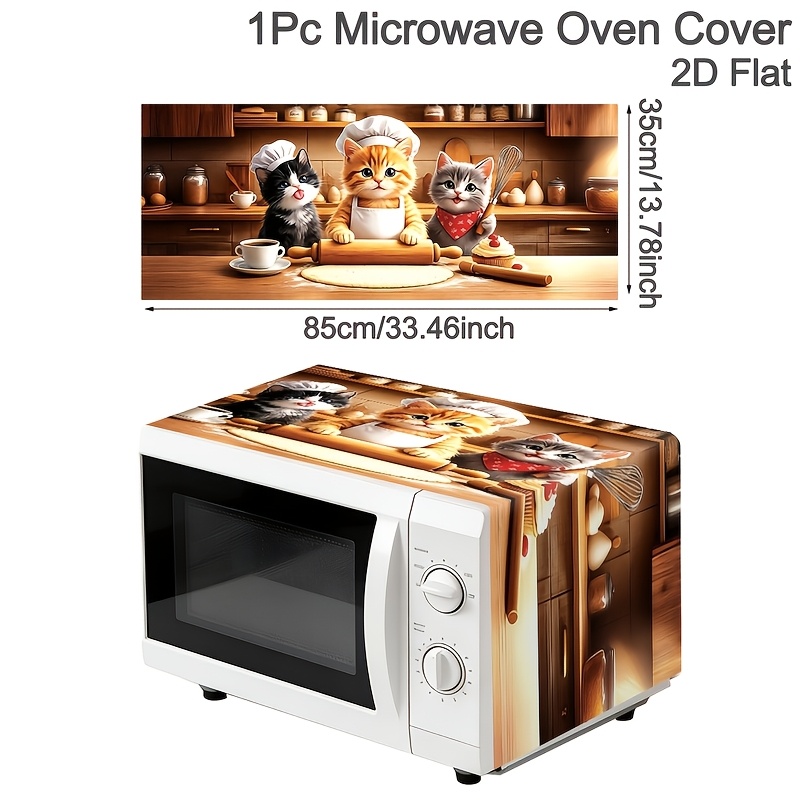 TEMU 1pc Microwave Oven Dust Cover, 3 Cute Cats Pattern Kitchen Appliance Dustproof Cover, 35 X 85 Cm Polyester Microwave Top Cover For Home,