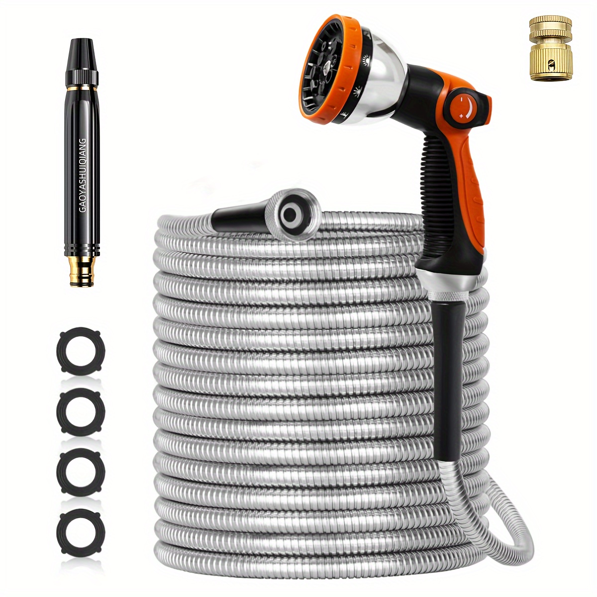 

1set 50ft Stainless Steel Garden Hose Metal, Heavy Duty Water Hoses With Nozzles For Yard, Outdoor - Flexible, Never Kink & , Puncture Resistant With Heavy Nozzle Sprayer