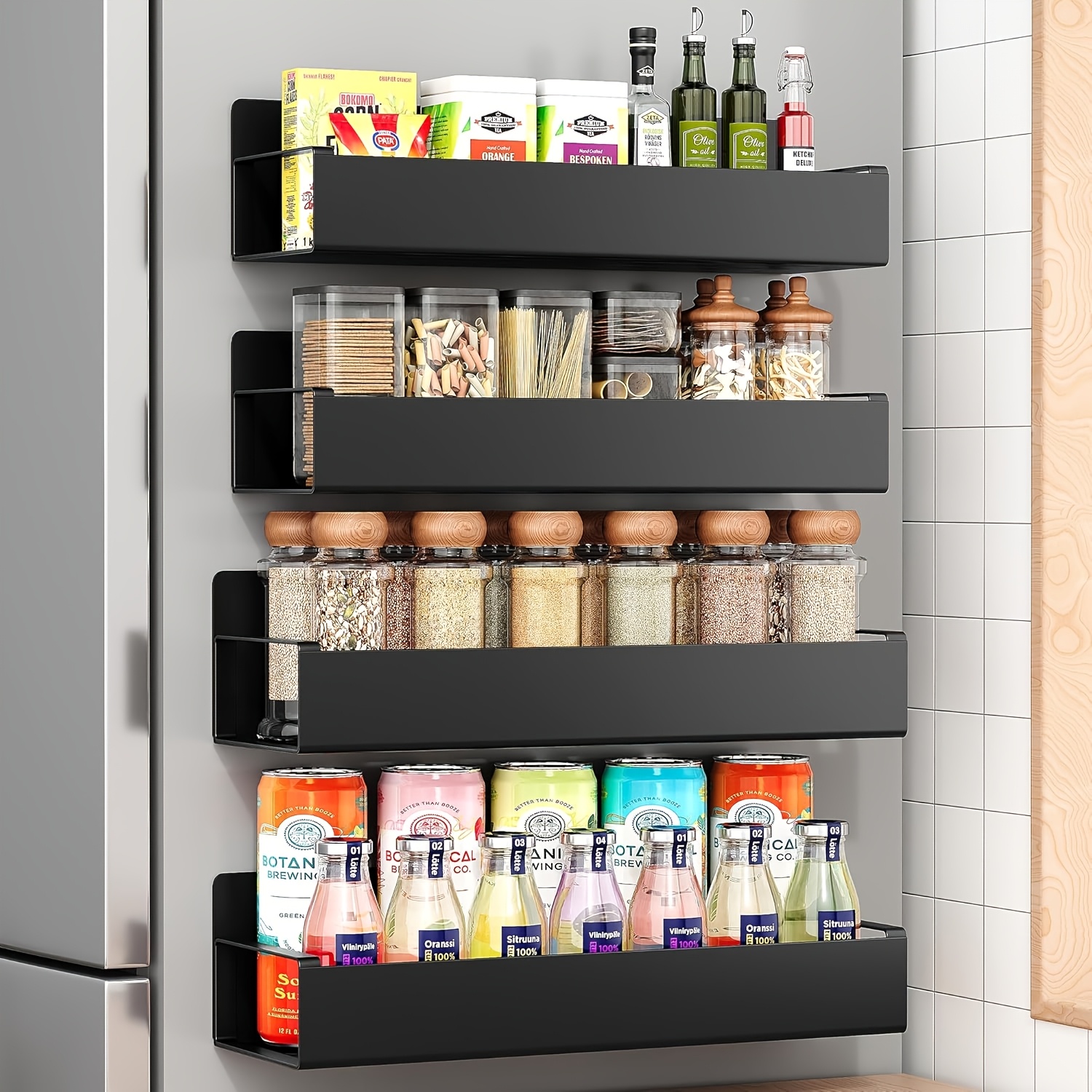 E-shop 2/4 bewegliches magnetisches Kühlschrank-Aufbewahrungsregal aus Metall, multifunktionale Aufbewahrungsbox für Küche Badezimmer, platzsparendes