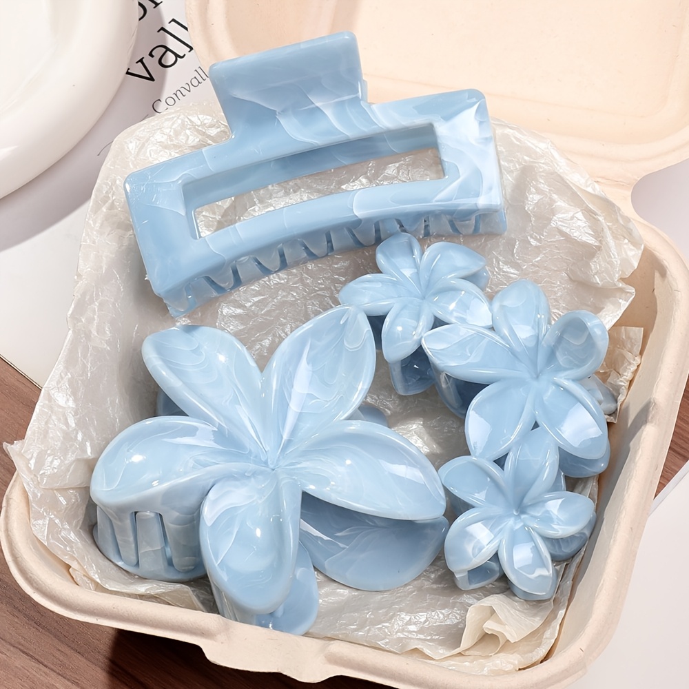 TEMU 3pcs Smudged Floral Jacaranda Hair Claw Clip Set, High-end Style Back-of-head Shark Claw Hair Clips