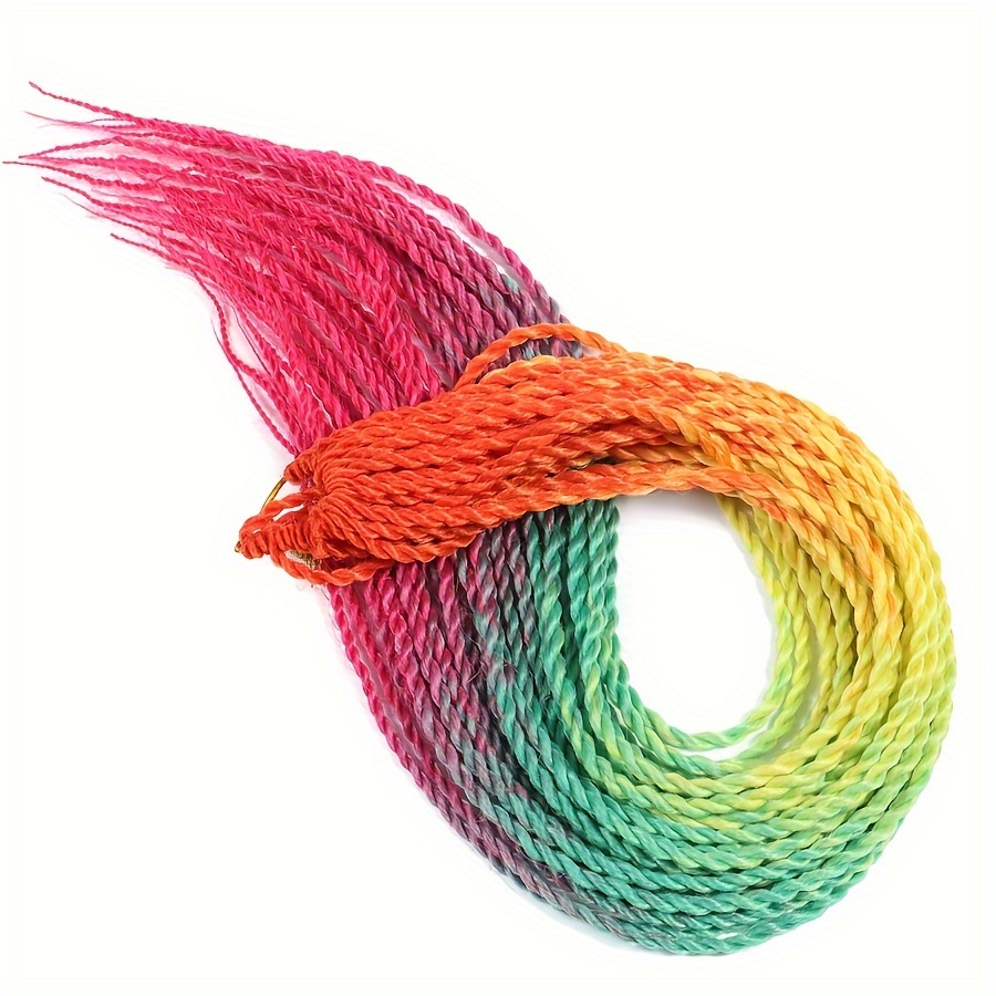 Image of 30pcs 24" Vibrant Rainbow Ombre Braided Hair Extensions - Handmade Crochet, High-temperature Synthetic Fiber For All Genders & - Ideal For Diy Styling, Salons, Festivals & Parties, Hair Accessories