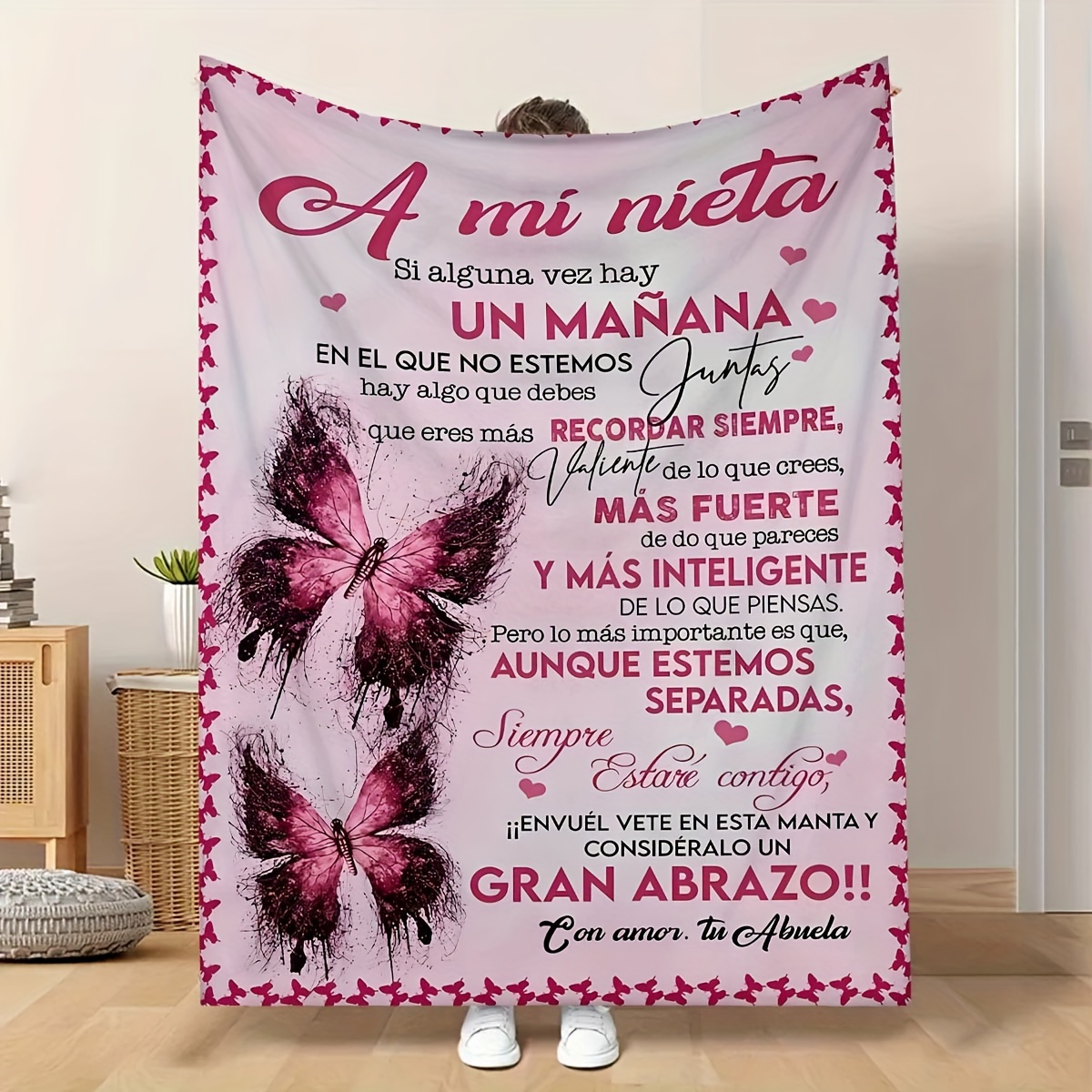 

Personalized Spanish Letter Blanket: A Heartfelt Gift For Your Granddaughter's Birthday - Soft Fleece, Machine Washable, All Seasons, Anti-allergenic, 70cm X 100cm