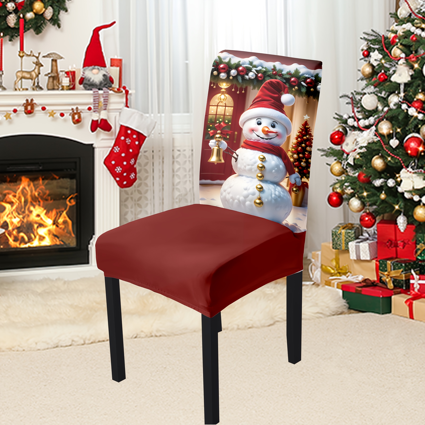 

Classic Christmas Snowman Print Elastic Chair Slipcovers (set Of 4/6) - Machine Washable Polyester-spandex Blend, Anti-dust Stretchable Chair Covers For Dining Room, Resuable Holiday Decor