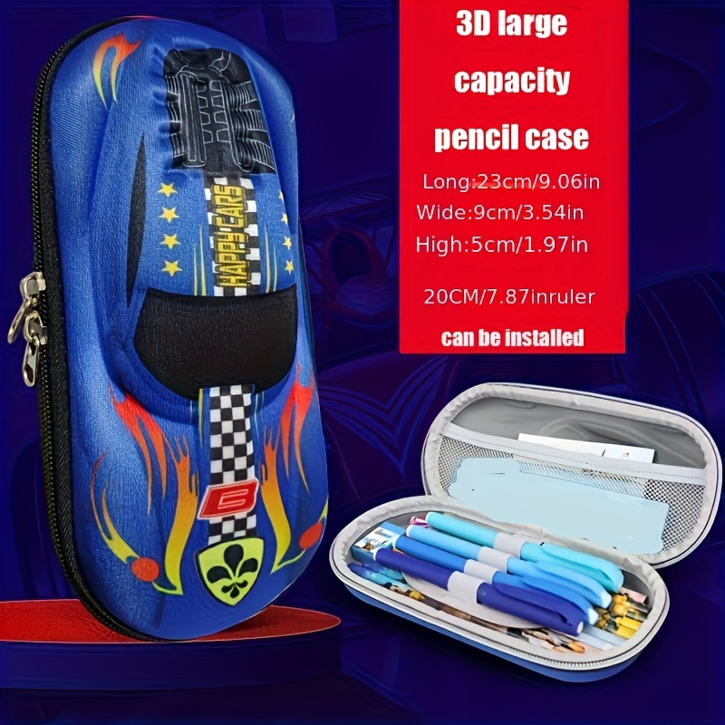 TEMU 2024 New Fashionable Large Capacity Drop Resistant Racing Stationery Box For Elementary School Students