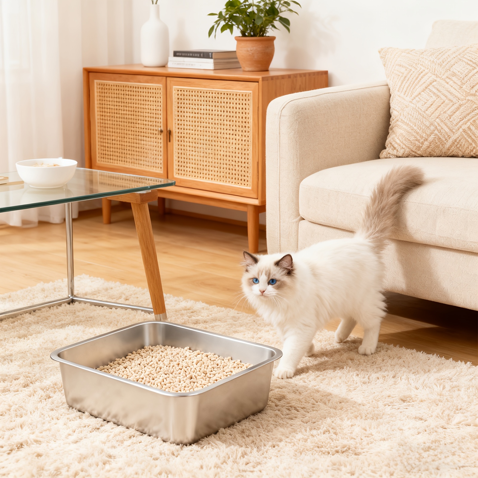 Extra-large Stainless Steel Cat Litter Box - Odor-resistant, , Easy Clean With Low Side Entry For Cats & Rabbits