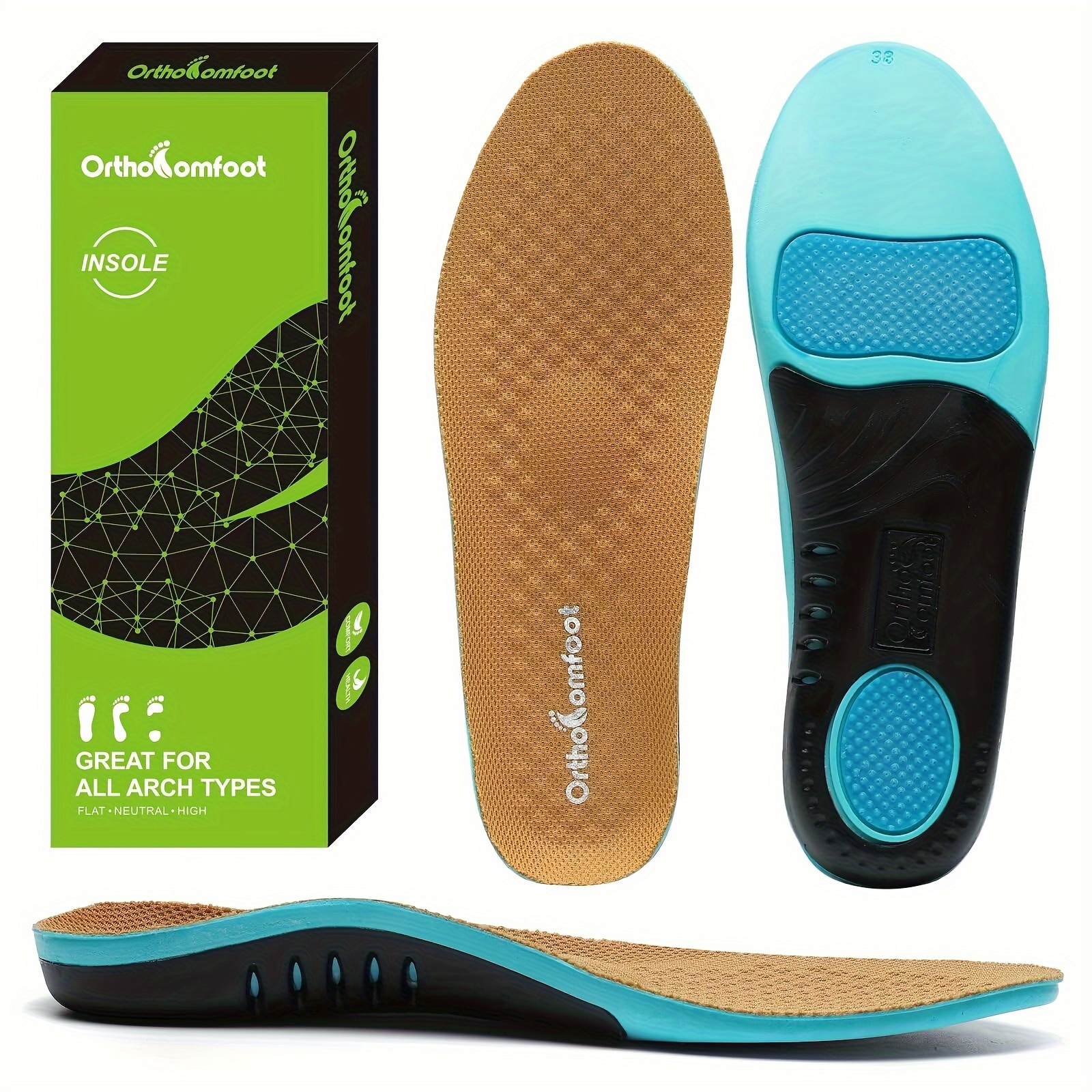

Orthocomfoot Men's Comfortable Arch Support Gel Insole, Orthopedic Insole Pu01