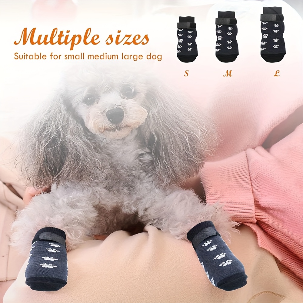 4pcs Non-Slip Dog Socks with Adjustable Elastic Paw Protection