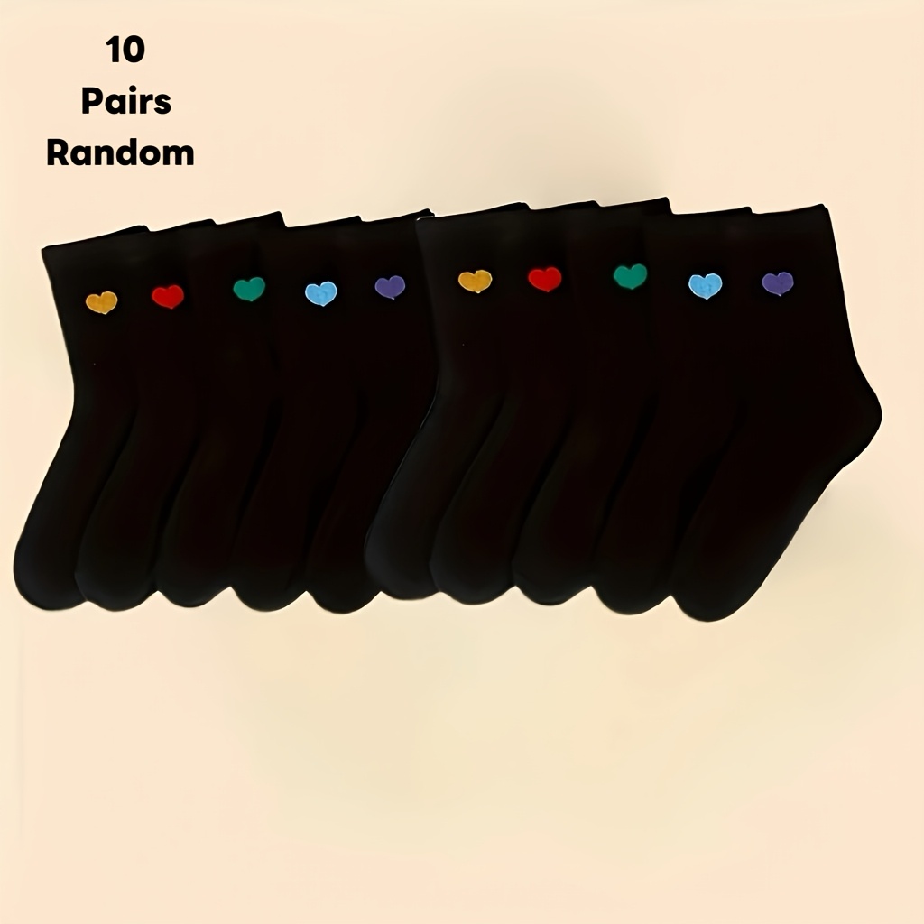 E-shop 10 Paar schwarze Damen-Schlauchsocken mit Herz-Muster für Outdoor-Sport, Freizeit Fitness