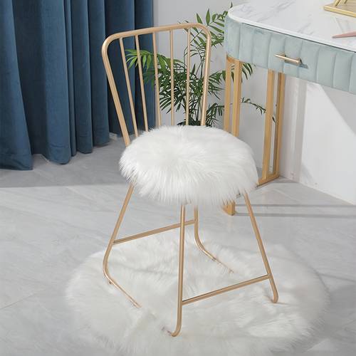 1pc white faux fur plush round ottoman cozy long pile stool cover for bedroom vanity or makeup area hand wash only acrylic material adds to home decor makeup area accessory decorative ottoman soft texture