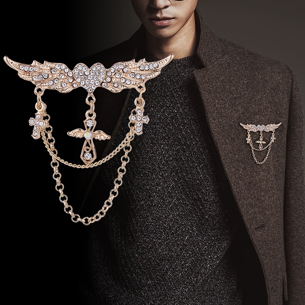 4pcs Elegant Men'S Lapel Pins Set - Golden Wing & Chain, Crown, Steering Wheel, Pegasus Design, Perfect for Tuxedos & Formal Wear, Formal Attire Accessories | Elegant Lapel Pins | Durable Alloy Pins, Lapel Pin Set