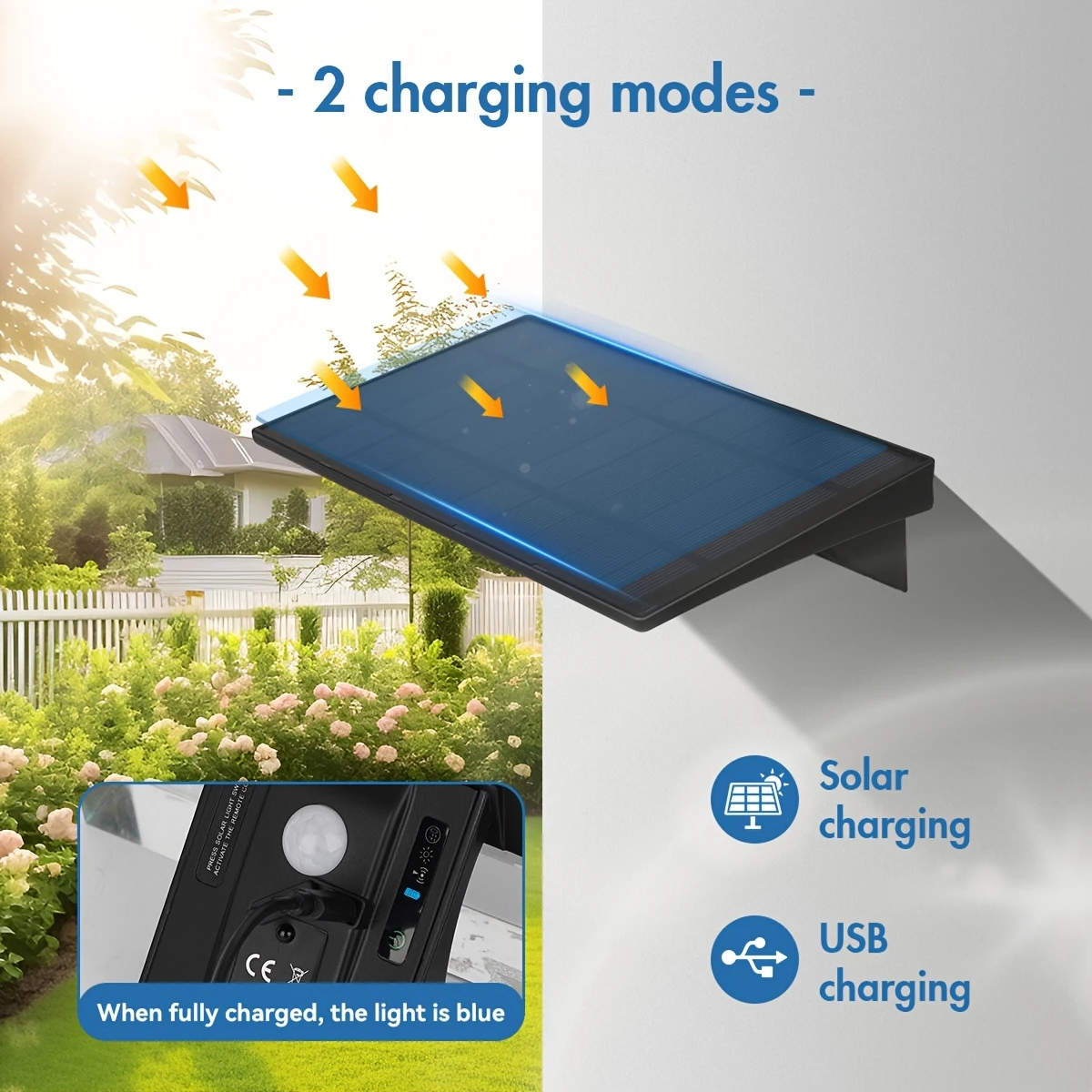 1pc solar motion sensor wall light 90 led 4 dual charging semi flush mount sconce plastic shade outdoor security light for villa courtyard garage balcony details 0