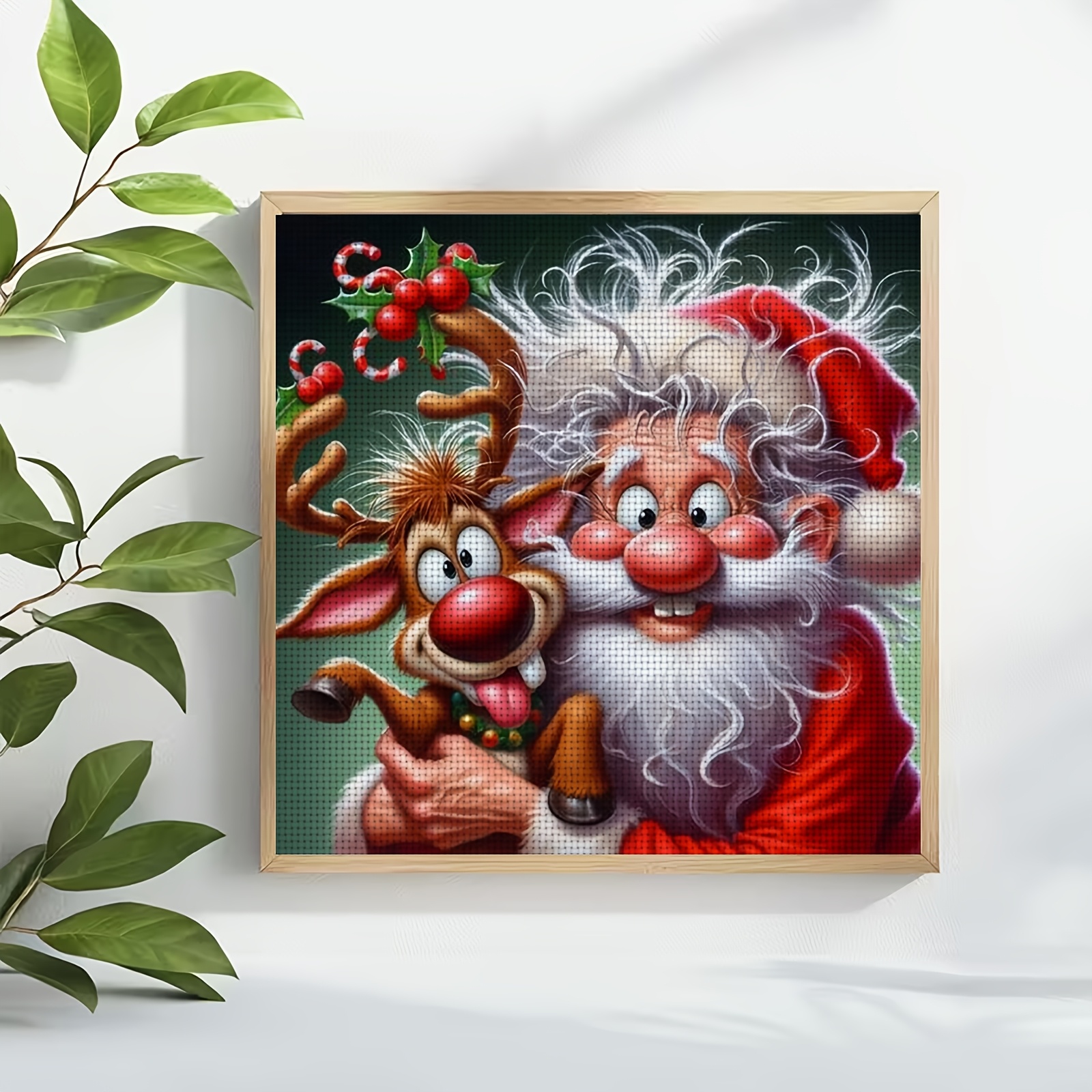 Cross Stitch Kit, Santa Claus with Reindeer Pattern for Beginners