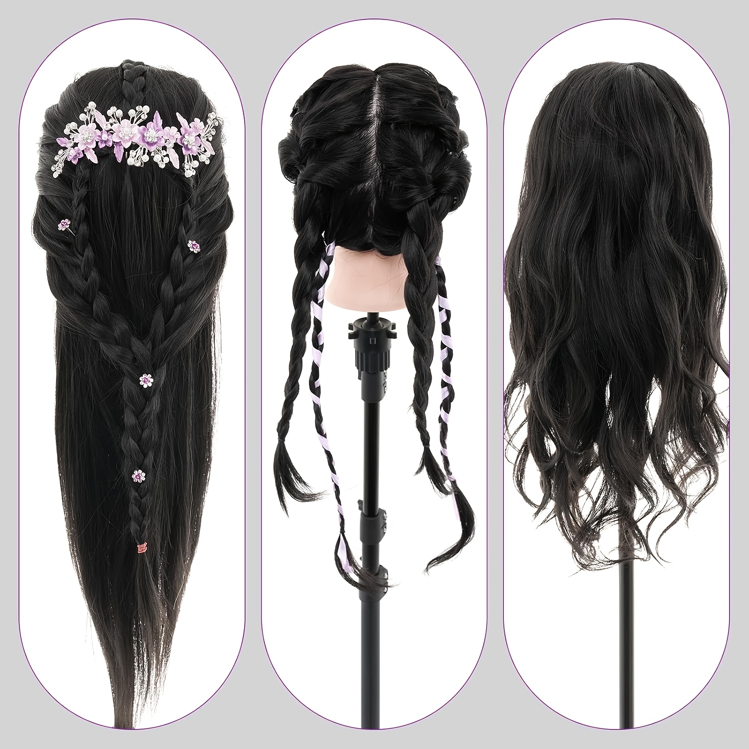 24 inch hairdressing mannequin head made of synthetic fibers complete with a clamp and a braiding kit suitable for halloween props and for adults of any gender Product details 9