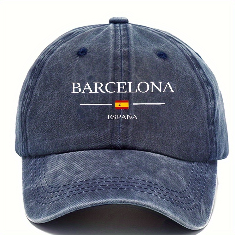 

Single Pack Barcelona España Embroidered Vintage Washed Baseball Cap, Adjustable, Unisex, With Hand Wash, For Sports, Hiking, Sun Protection