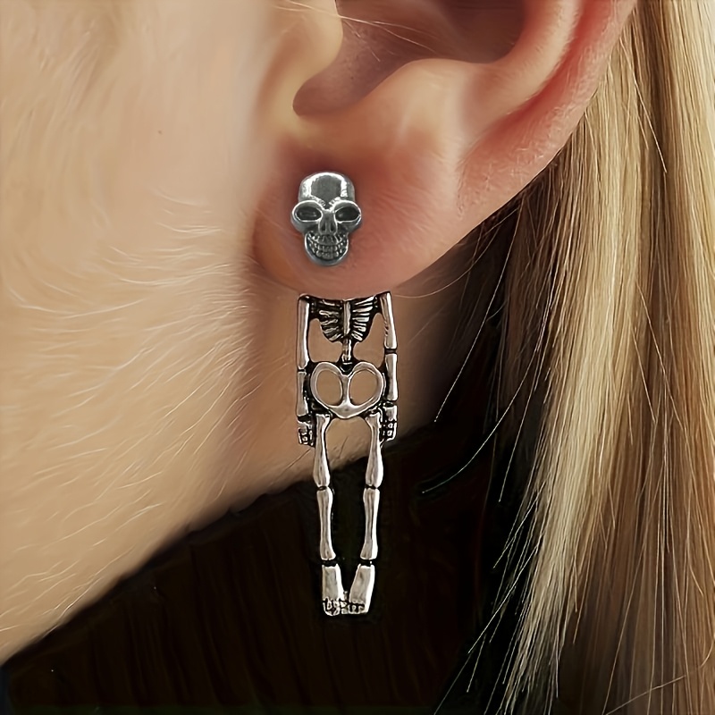 TEMU 1 Pair Halloween Pre- And Post-style Skull Skeleton Earrings, Suitable For