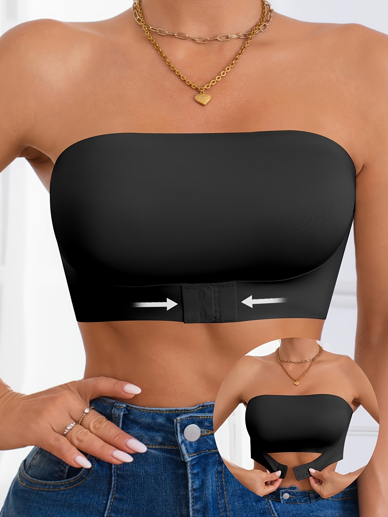 women's strapless push-up bra non-slip front closure, seamless