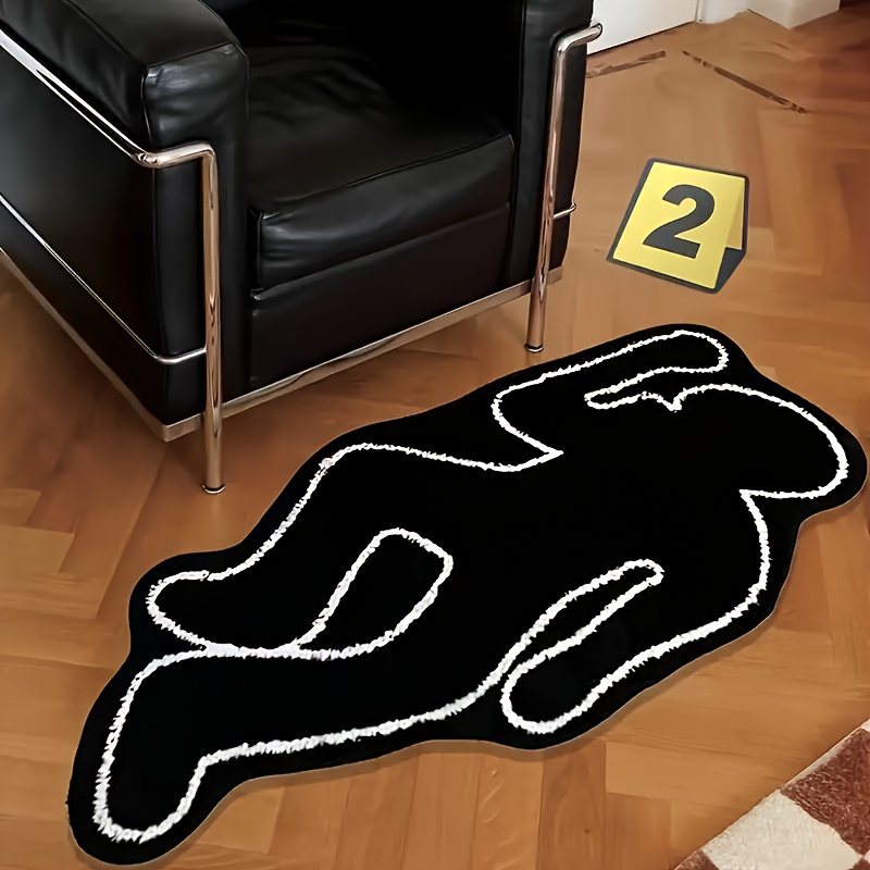 TEMU 1pc Of Velvet Cartoon With White Outline Design - Soft, Washable, Non-slip Velvet Backing. Suitable For Living Room, Bedroom, Kitchen, Bathroom,