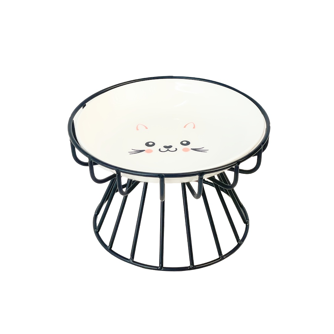 Image of 5.9-inch Cute Cat Face Patterned Ceramic Cat Bowl With A Non-slip Iron Stand, A Lovely Cat Dish Whisker-friendly, Easy To Clean, Microwave And Dishwasher Safe, Suitable For Cats And Small Dogs