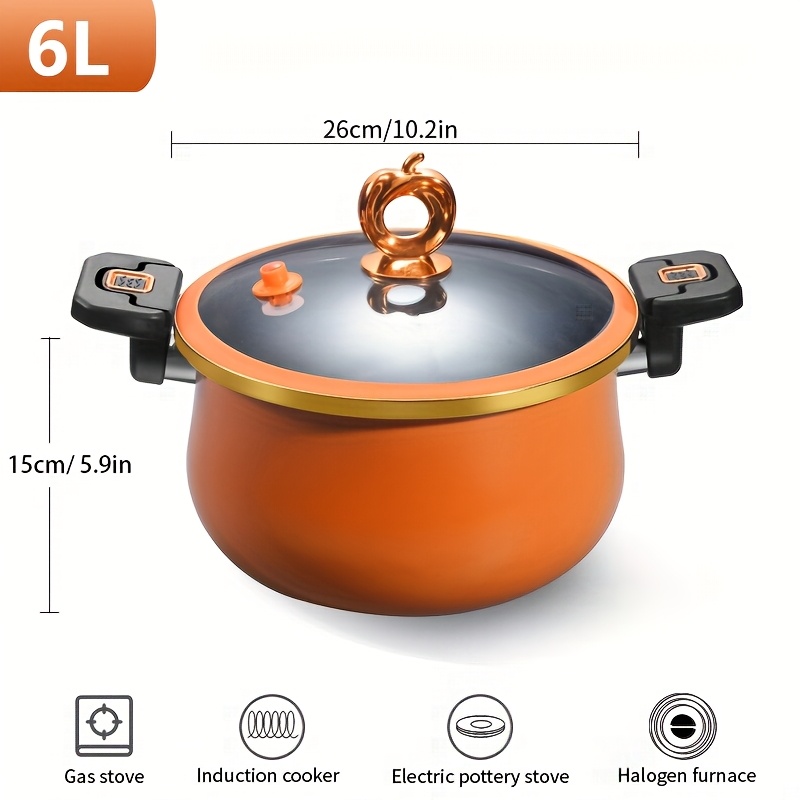 1pc 6l Soup Pot Colorful Pan, Beef Curry Quick Stew Pot With Lock Handle, Suitable For All Cooktops