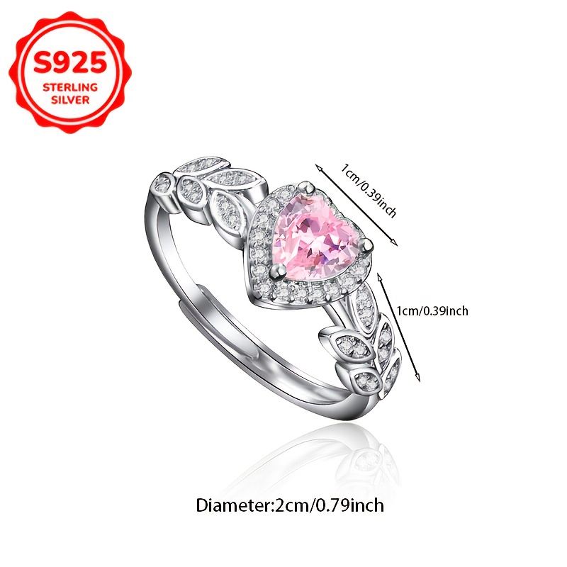 Sterling Silver Pink Heart Ring with Cubic Zirconia