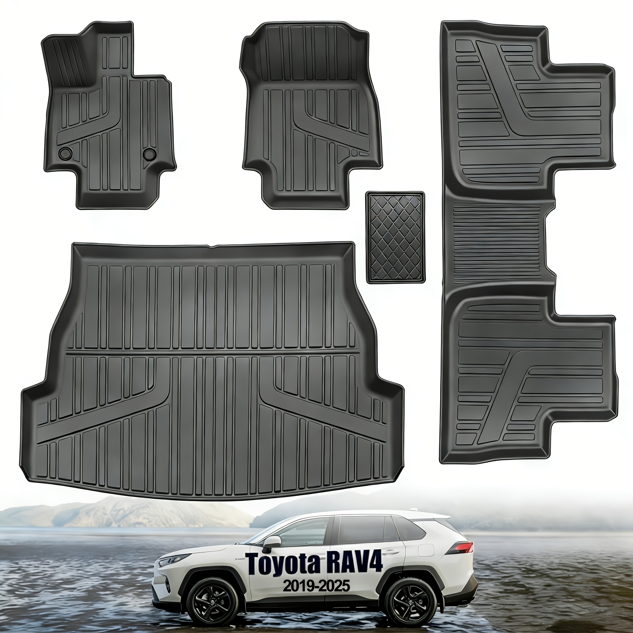 Tpe Floor Mats & Cargo Mats For Rav4 2019- 2025 ( Hybrid), Full Set Heavy Duty Floor Mats Including Front, Rear & Cargo Liner Trunk Mat, Rav4