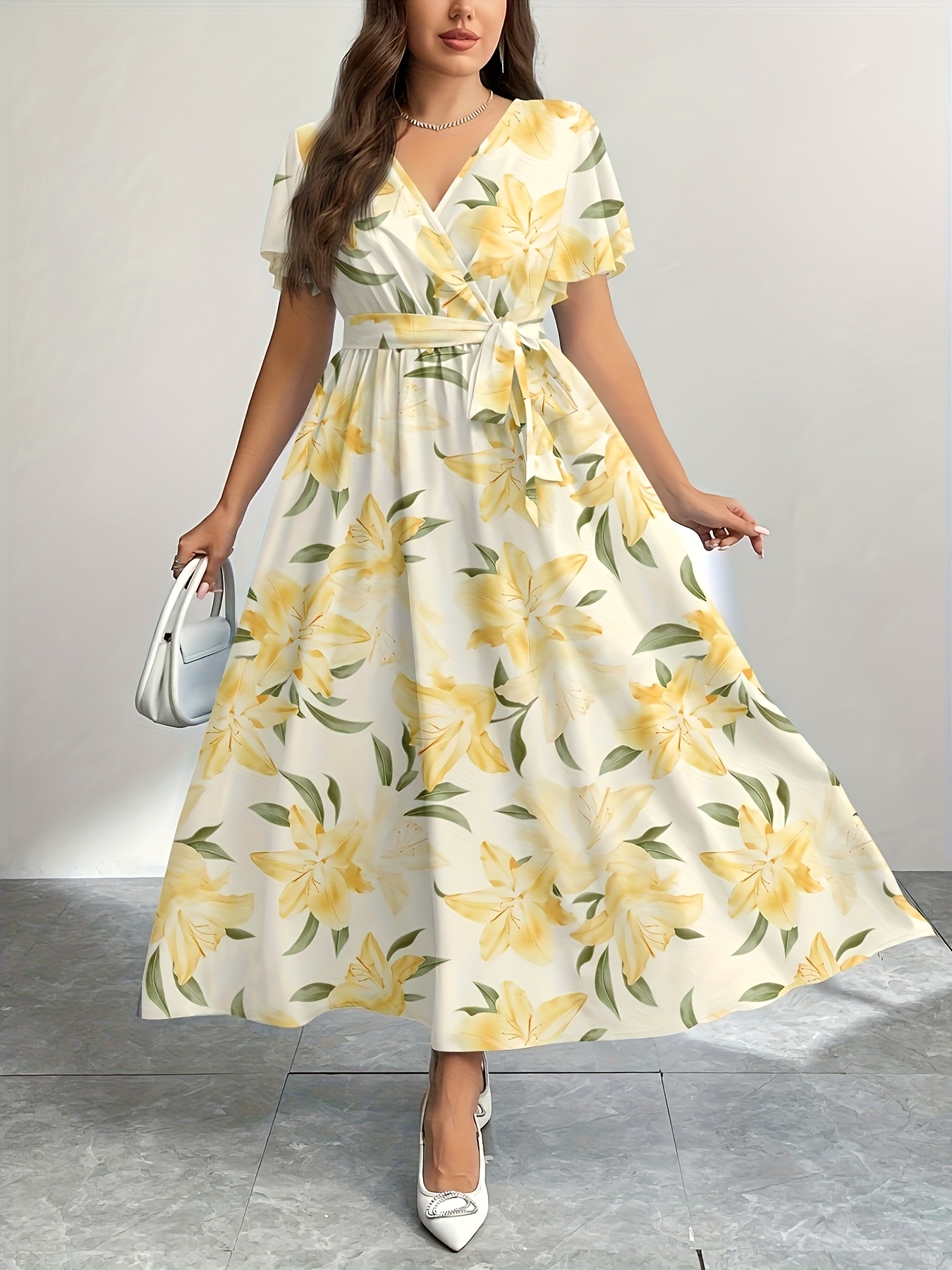 women's plus size bohemian beach vacation dress v neck