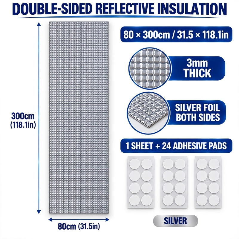 TEMU Kit d'isolation de fenêtre aux intempéries, isolation thermique réfléchissante en feuille d'aluminium , 80 cm cm, 3 mm d'épaisseur, film