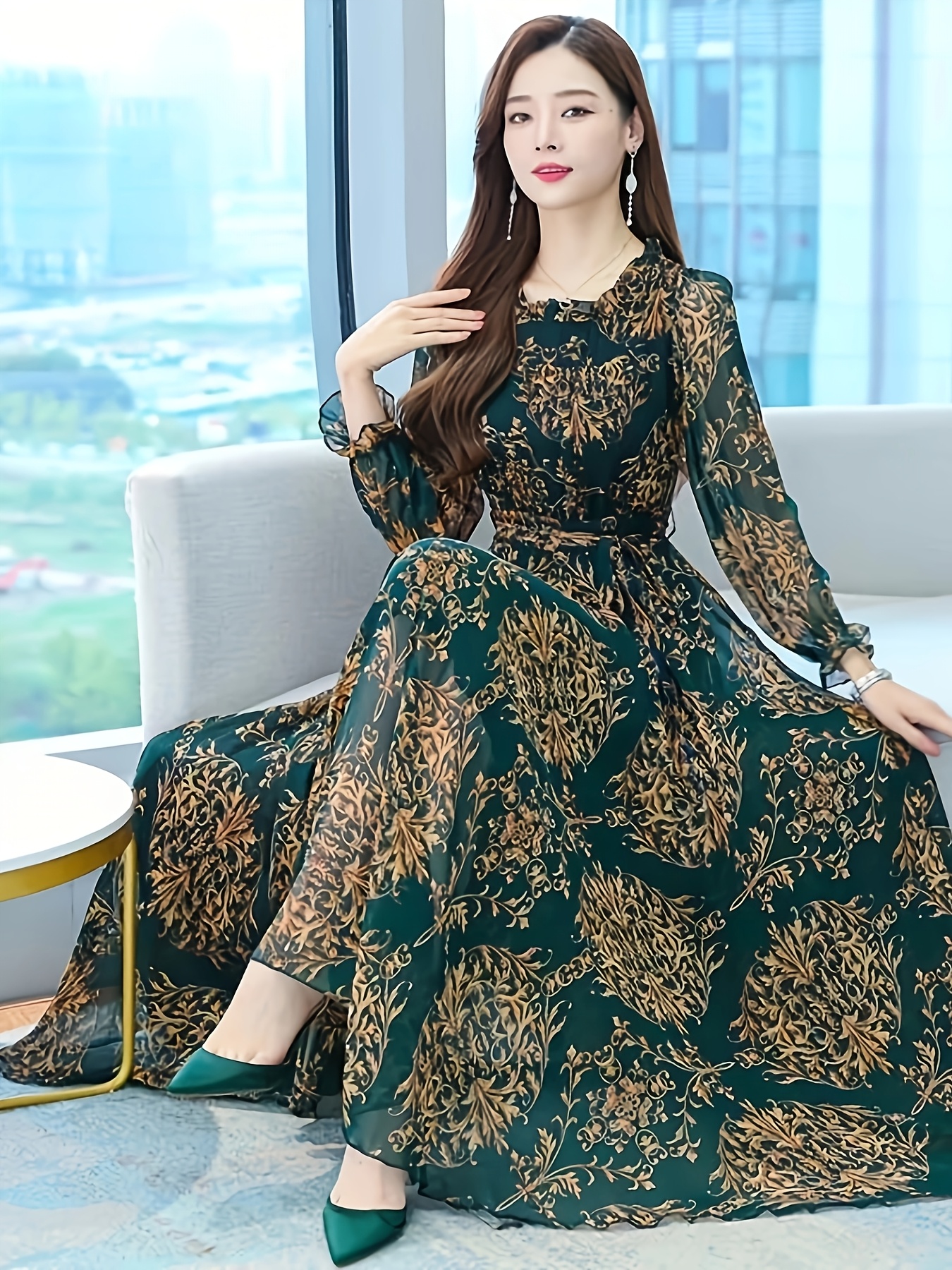 vestido maxi gasa floral elegante mujer estilo   - Temu Peru