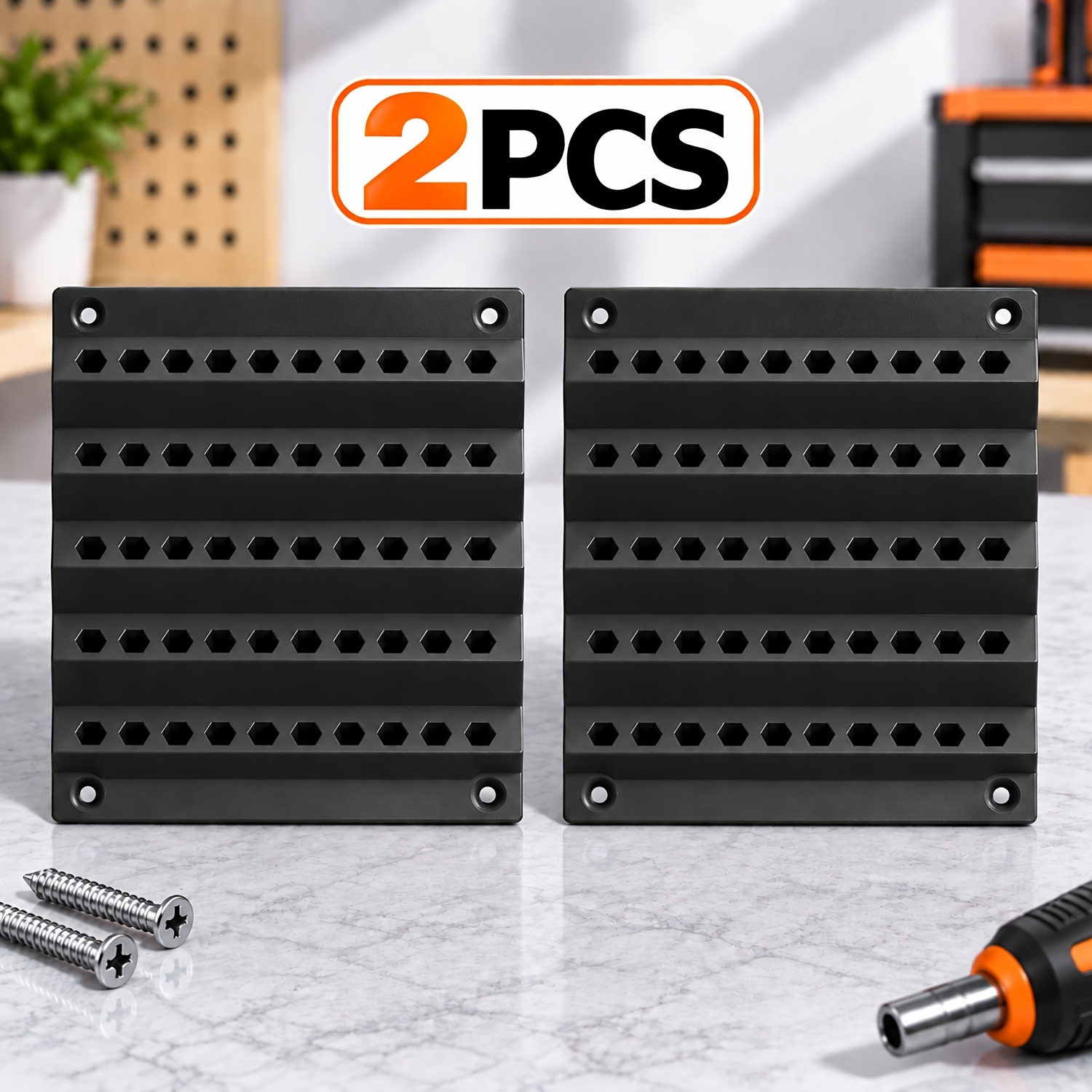 TEMU 2 stuks Wandgemonteerde Bit Organizer Rek, Hex Bit Houder, Geschikt voor 6.3mm Bits, 50 stuks Bit Capaciteit, Home Garage Schroevendraaier