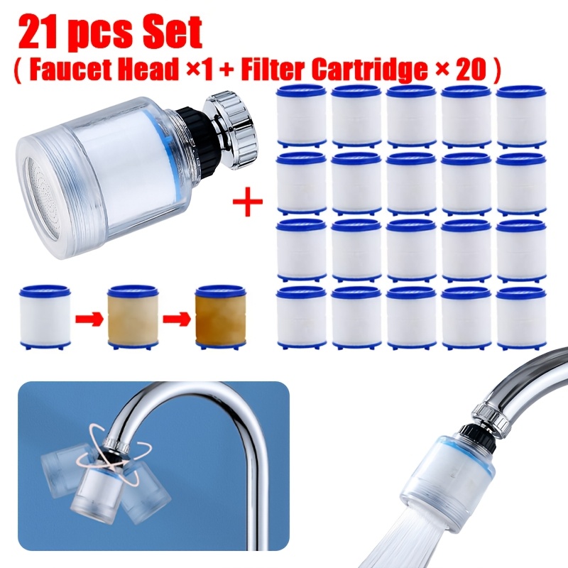 TEMU Kit de filtre à eau pour robinet 21 pièces, inclut une pomme de douche -éclaboussures filtrante et 20 cartouches de filtre remplaçables, robinet